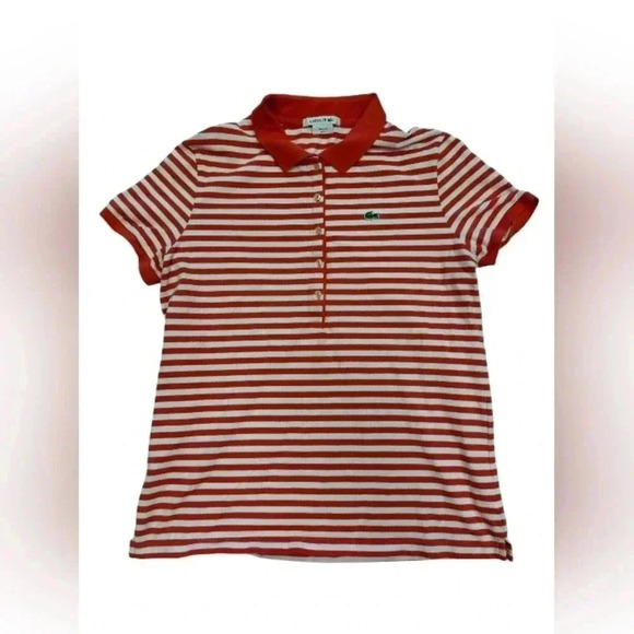 Lacoste SS Golf Style Orange Striped Shirt Size  44 - Picture 4 of 10